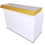 Professional Portable Bar, white frame and panel with gold powder-coated counter