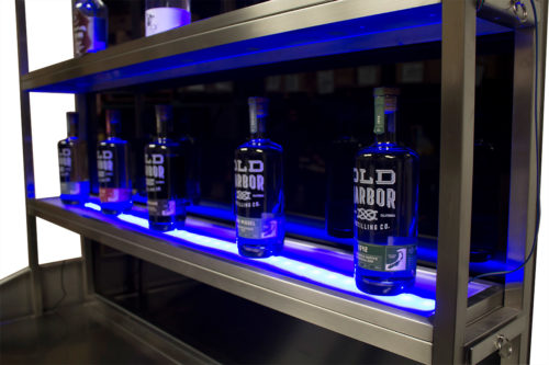 LED lighted shelves of the Large Back Bar