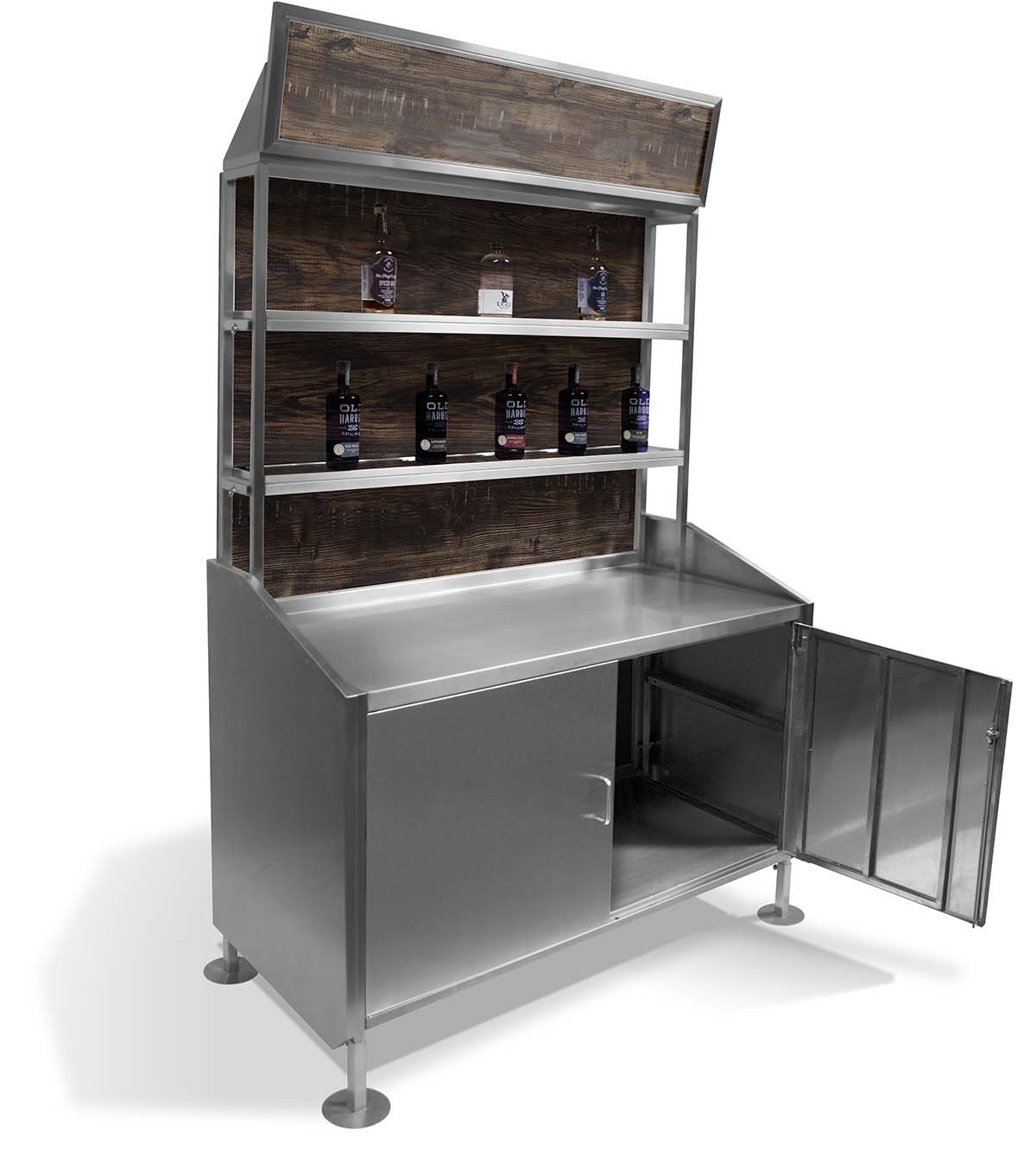 Large Back Bar with Scorched Chestnut Back and Top Panel Laminate