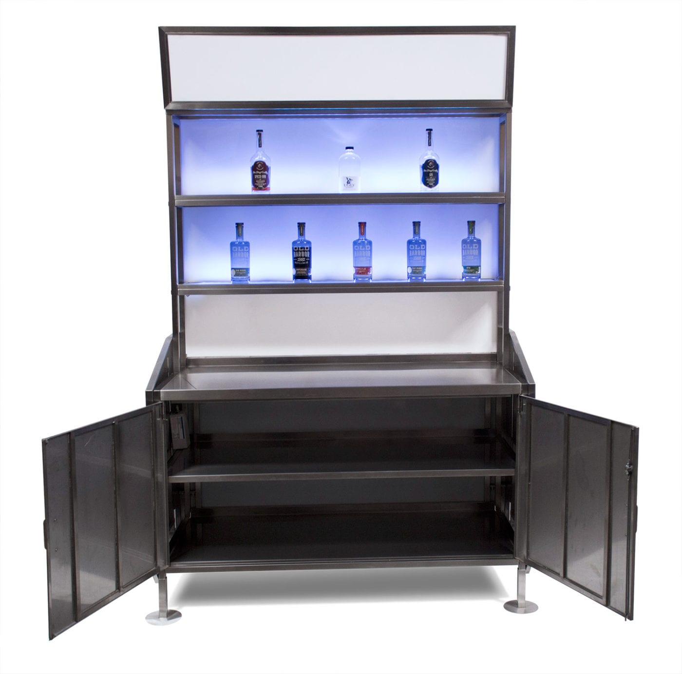 Large Back Bar With Top Signage LED Doors And Middle Shelf