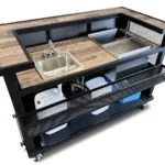 Black Heavy Duty Bar in Salem Planked Chestnut Laminate with Sink Self-Contained - Hot & Room Temp and Ice Bin with Drain Tank