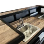 Black Heavy Duty Bar in Salem Planked Chestnut Laminate with Sink Self-Contained - Hot & Room Temp - Sink Detail