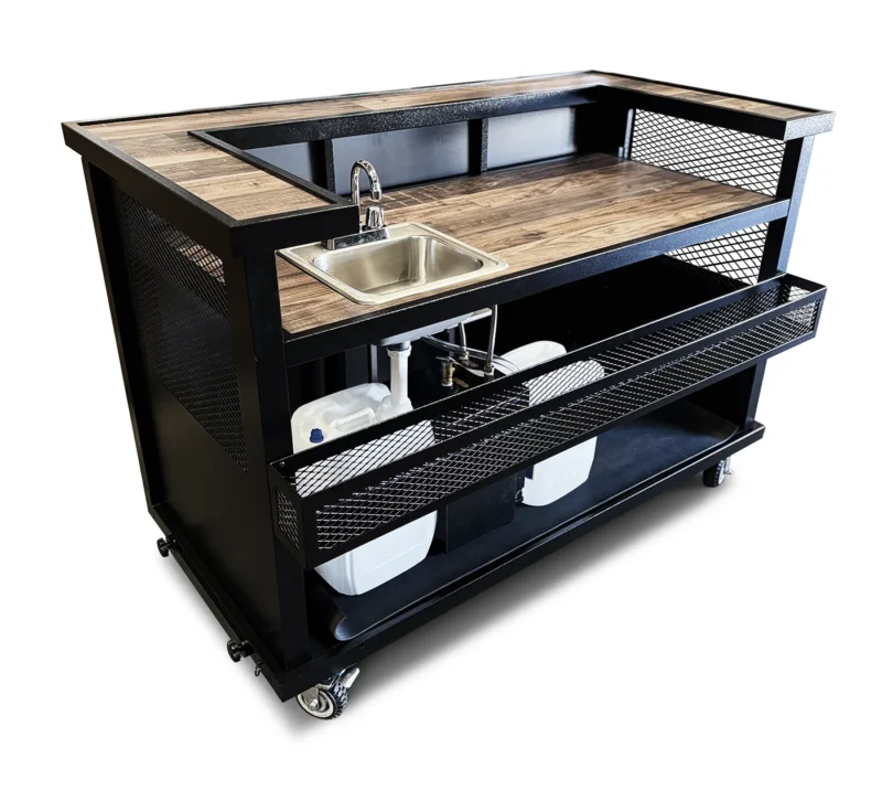 Black Heavy Duty Bar in Salem Planked Chestnut Laminate with Sink Self-Contained - Hot & Room Temp
