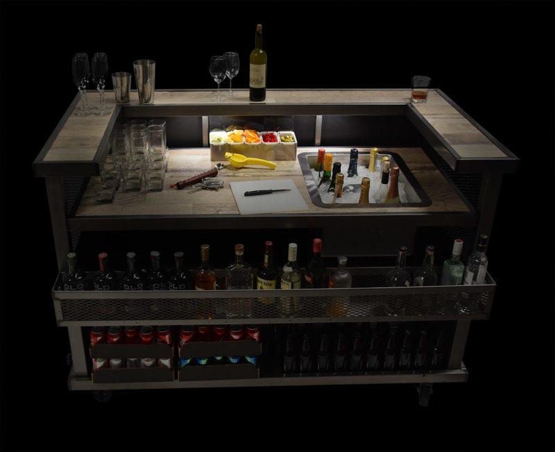 fully loaded distressed bar with work station lights