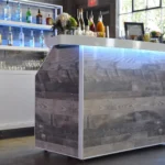 Professional Bar Curved Counter and Fold & Roll Back Bar with Laminate Panels Professional Bar Curved Counter and Fold & Roll Back Bar with Laminate Panels
