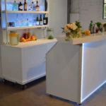 Professional Bar Curved Counter Fold Roll Back Bar with White Acrylic Panels and LED Kit Professional Bar Curved Counter Fold Roll Back Bar with White Acrylic Panels and LED Kit