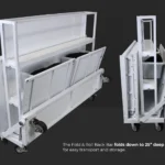 The Fold & Roll Back Bar folds down to 25" deep for easy transport and storage. The Fold & Roll Back Bar folds down to 25" deep for easy transport and storage.