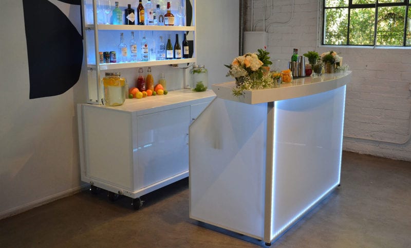 Professional Bar Curved Counter Fold Roll Back Bar white acrylic LED