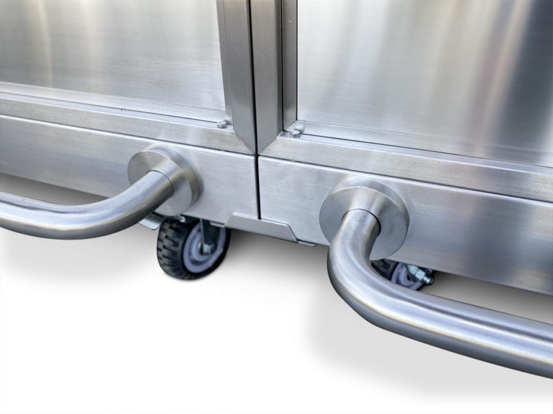 Stainless Steel Heavy Duty Fold and Roll Portable Bar Two Units Linked Closeup