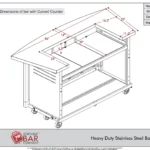 Curved Counter Heavy Duty Fold & Roll Bar Assembled Dimension