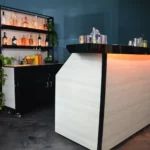Curved counter professional portable bar and fold and roll back bar