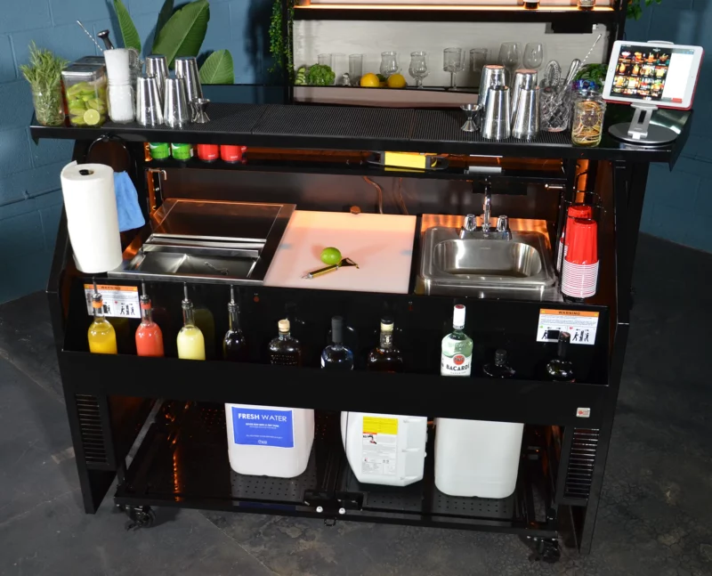 Curved counter professional portable bar work area
